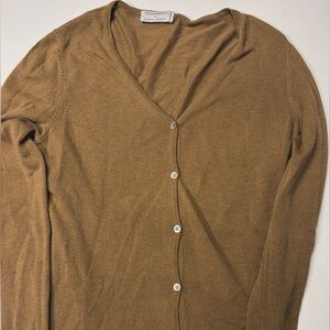 Alberta Ferretti Camel Brown V-Neck Button Cardigan